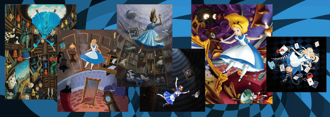 I love to Research more than Writing Various images of Alice Falling Down the Rabbit hole