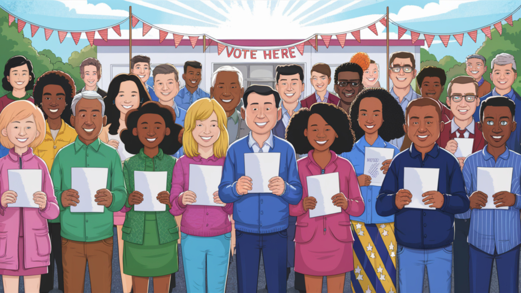 Happy voters who have been able to voter because they had accessibility to