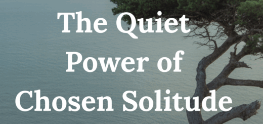 A lone tree on a cliff overlooking the ocean. In white letters, the title "The Quiet Power of Chosen Solitude"